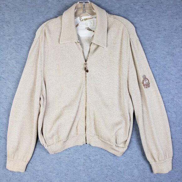 Vintage ST. JOHN Sport Santana Knit Blazer Jacket Crest Full Zip size M Cream - Picture 2 of 16